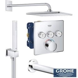 Grohe - Grohe Grohtherm 3 Yollu SmartControl Ankastre Termostatik Banyo Bataryası, Kare Tepe ve El Duşu, Çıkış Ucu Seti