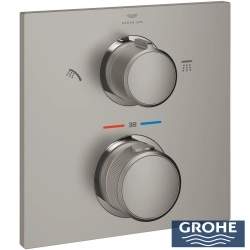 Grohe - Grohe Allure Termostatik Ankastre Banyo ve Duş Bataryası (Sıva Üstü Grubu), 2 Yollu, Saten Çelik