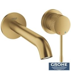 Grohe - Grohe Essence New Duvardan Ankastre Lavabo Bataryası (Sıva Üstü Grubu), İşlenmiş Fırçalı Altın