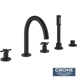 Grohe - Grohe Atrio 5 Delikli Ankastre Küvet Bataryası (Sıva Üstü Grubu), Hayalet Siyah - 29408KF0