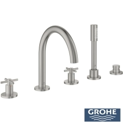 Grohe - Grohe Atrio 5 Delikli Ankastre Küvet Bataryası (Sıva Üstü Grubu), Saten Çelik - 29408MS0