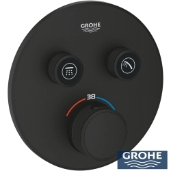 Grohe - Grohe Grohtherm 2 Yollu SmartControl Ankastre Termostatik Banyo Bataryası, Yuvarlak Tepe ve El Duşu Seti, Mat Siyah
