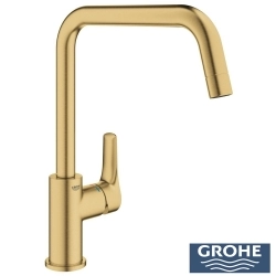 Grohe - Grohe Eurosmart Kuğu Borulu Eviye Bataryası, Fırçalı Altın