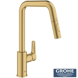 Grohe - Grohe Eurosmart Kuğu Borulu Eviye Bataryası, Fırçalı Altın