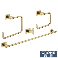 Grohe - Grohe Essentials Cube Dörtlü Banyo Aksesuar Seti, Fırçalı Altın