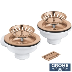 Grohe - Grohe Eviye Süzgeci Seti (Çift Gözlü Eviyeler İçin), Fırçalı Bakır