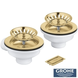 Grohe - Grohe Eviye Süzgeci Seti (Çift Gözlü Eviyeler İçin), Fırçalı Altın