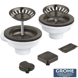 Grohe - Grohe Eviye Süzgeci Seti (Çift Gözlü Eviyeler İçin), Fırçalı Sert Grafit