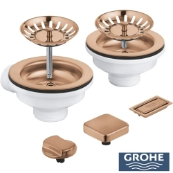 Grohe - Grohe Eviye Süzgeci Seti (Çift Gözlü Eviyeler İçin), Fırçalı Bakır