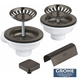 Grohe - Grohe Eviye Süzgeci Seti (Çift Gözlü Eviyeler İçin), Fırçalı Sert Grafit