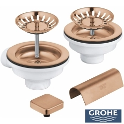 Grohe - Grohe Eviye Süzgeci Seti (Çift Gözlü Eviyeler İçin), Fırçalı Bakır