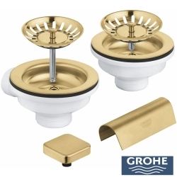 Grohe - Grohe Eviye Süzgeci Seti (Çift Gözlü Eviyeler İçin), Fırçalı Altın