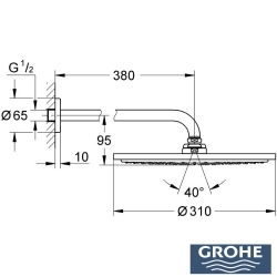 Grohe - Grohe Rainshower Cosmopolitan 310 Tepe Duşu Seti 380 mm, Tek Akışlı, Saten Çelik