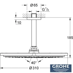 Grohe - Grohe Rainshower Cosmopolitan 310 Tepe Duşu Seti, 142 mm, Tek Akışlı, Saten Çelik