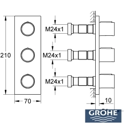 Grohe - Grohe Grohtherm F Ankastre Banyo/Duş Bataryası, Saten Çelik (Sıva Üstü Grubu)