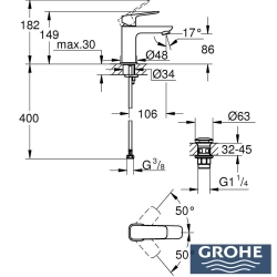 Grohe - Grohe Cubeo Lavabo Bataryası, S-Boy