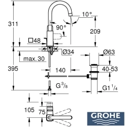 Grohe - Grohe Cubeo Yüksek Lavabo Bataryası, L-Boy, Mat Siyah (Döner Borulu)