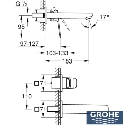 Grohe - Grohe Cubeo 2 Delikli Duvardan Ankastre Lavabo Bataryası, M-Boy (Sıva Üstü Grubu)