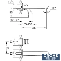 Grohe - Grohe Cubeo 2 Delikli Duvardan Ankastre Lavabo Bataryası, L-Boy, Mat Siyah (Sıva Üstü Grubu)