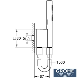 Grohe - Grohe Rainshower Aqua Stick Ankastre Bağlantılı Manyetik El Duşu Seti, 2 Akışlı, Altın (Siyah Duş Hortumu)