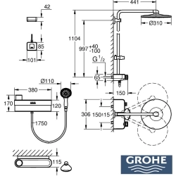Grohe - Grohe Euphoria Purefoam SmartControl 310 Duo Duş Sistemi, Duvara Monte, Termostatik/Elektronik Bataryalı Duş Kolonu (Su ve Sabun Püskürtmeli El Duşu)
