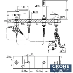 Grohe - Grohe Allure 4 Delikli Ankastre Küvet Bataryası, Saten Çelik - 19316MS1