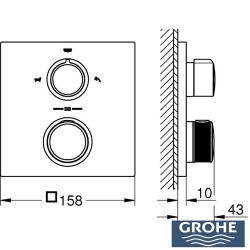 Grohe - Grohe Allure Termostatik Ankastre Banyo ve Duş Bataryası (Sıva Üstü Grubu), 2 Yollu, Saten Çelik