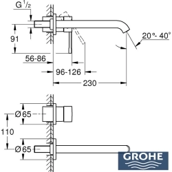 Grohe - Grohe Essence Duvardan Ankastre Lavabo Bataryası L-Boyut (Sıva Üstü Grubu), Mat Siyah