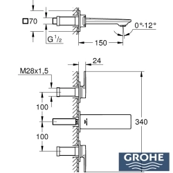 Grohe - Grohe Allure 3 Delikli Ankastre Lavabo Bataryası (Sıva Üstü Grubu), Hayalet Siyah