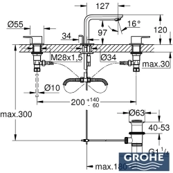 Grohe - Grohe Lineare 3 Delikli Ankastre Lavabo Bataryası, Sifon Kumandalı, Mat Siyah