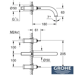 Grohe - Grohe Atrio Private Collection 3 Delikli Ankastre Lavabo Bataryası (Sıva Üstü Grubu) Hayalet Siyah