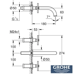 Grohe - Grohe Atrio 3 Delikli Duvardan Ankastre Lavabo Bataryası (Sıva Üstü Grubu), Hayalet Siyah