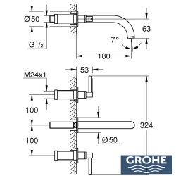 Grohe - Grohe Atrio 3 Delikli Duvardan Ankastre Lavabo Bataryası (Sıva Üstü Grubu), Hayalet Siyah