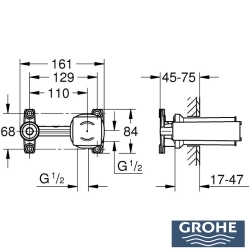 Grohe - Grohe Cubeo 2 Delikli Duvardan Ankastre Lavabo Bataryası (Sıva Altı Grubu)
