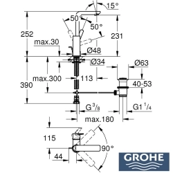 Grohe - Grohe Lineare Yüksek Lavabo Bataryası, Sifon Kumandalı, Fırçalı Bakır