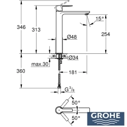 Grohe - Grohe Lineare Tezgah Üstü Lavabo Bataryası, Mat Siyah
