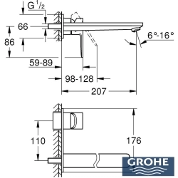 Grohe - Grohe Lineare Ankastre 2 Delikli Lavabo Bataryası (Sıva Üstü Grubu), Fırçalı Bakır
