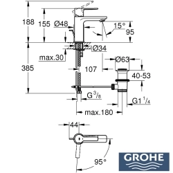 Grohe - Grohe Lineare Lavabo Bataryası, Sifon Kumandalı, Fırçalı Bakır
