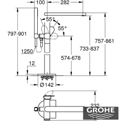 Grohe - Grohe Plus Yerden Küvet Bataryası (Sıva Üstü Grubu), Fırçalı Sert Grafit - 23846AL4