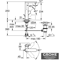 Grohe - Grohe Plus Yüksek Lavabo Bataryası, Sifon Kumandalı, Fırçalı Sert Grafit
