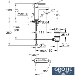 Grohe - Grohe Plus Lavabo Bataryası, Sifon Kumandalı (S-Boy)