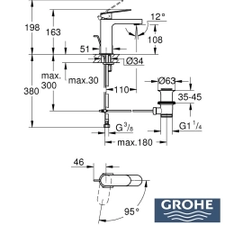 Grohe - Grohe Plus Lavabo Bataryası, Sifon Kumandalı (S-Boy)
