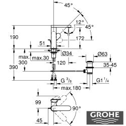 Grohe - Grohe Plus Yüksek Lavabo Bataryası, Sifon Kumandalı, Fırçalı Sert Grafit (M Boy)