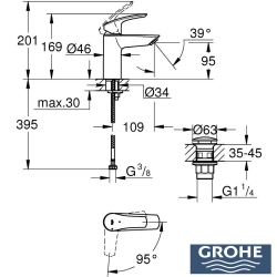 Grohe - Grohe Eurosmart Lavabo Bataryası, S-Boy