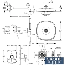 Grohe - Grohe Grandera Ankastre Banyo/Duş Bataryası, Tepe ve El Duşu Seti, Krom-Altın