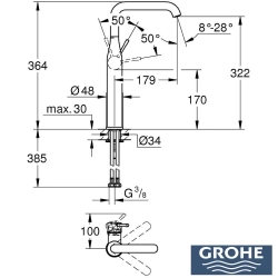 Grohe - Grohe Essence Tezgah Üstü Lavabo Bataryası (XL-Boy), İşlenmiş Fırçalı Altın