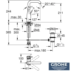 Grohe - Grohe Essence Yüksek Lavabo Bataryası, Sifon Kumandalı, İşlenmiş Fırçalı Bakır