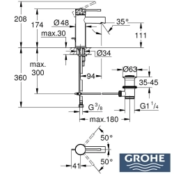Grohe - Grohe Essence Lavabo Bataryası, Sifon Kumandalı, İşlenmiş Krom (S-Boy)