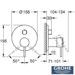 Grohe - Grohe Atrio Ankastre Banyo/Duş Bataryası (Sıva Üstü Grubu), 3 Yollu, Hayalet Siyah