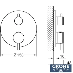 Grohe - Grohe Atrio Ankastre Termostatik Duş Bataryası (Sıva Üstü Grubu), Tek Çıkışlı, Saten Çelik
